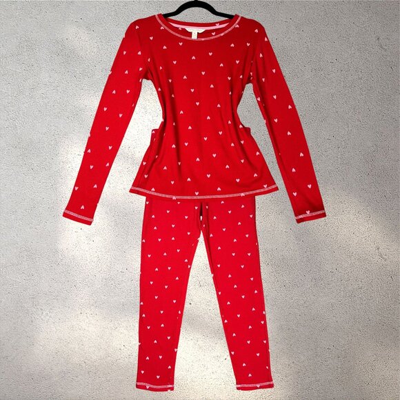 Laura Ashley Other - Laura Ashley Heart Print Pajama Set Women’s M Red Waffle Knit Y2K Cozy Valentine
